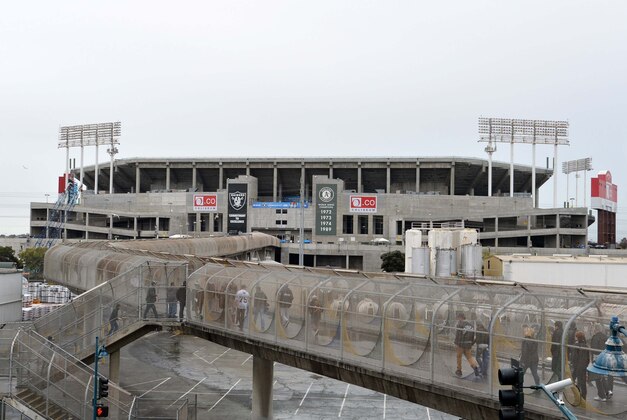 Dec 6, 2015; Oakland, CA, USA; General view of the O.co Coliseum before an NFL football game between the Kansas City Chiefs and the Oakland Raiders.  Mandatory Credit: Kirby Lee-USA TODAY Sports
