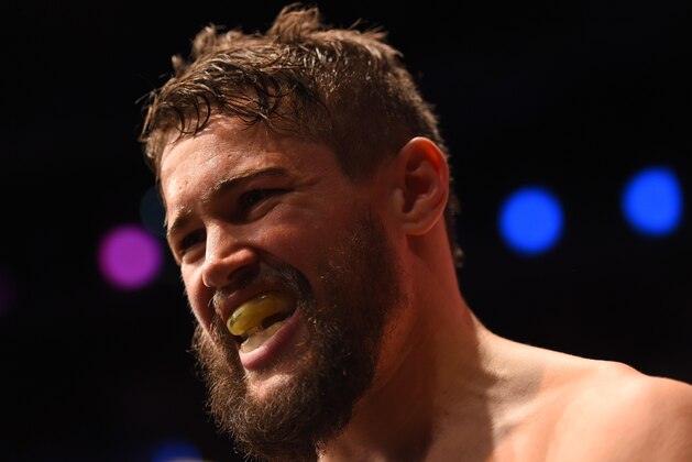 DUBLIN, IRELAND - OCTOBER 24:  Nicolas Dalby prepares to enter the Octagon before facing Darren Till in their welterweight fight during the UFC event at 3Arena on October 24, 2015 in Dublin, Ireland. (Photo by Josh Hedges/Zuffa LLC/Zuffa LLC via Getty Images)