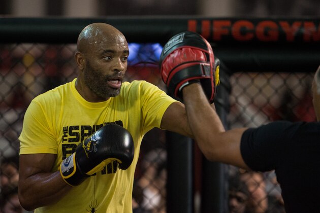 TORRANCE, CA - FEBRUARY 11:   Anderson Silva holds an open training session for fans and media at the UFC Gym on February 11, 2016 in Torrance, California. (Photo by Brandon Magnus/Zuffa LLC/Zuffa LLC via Getty Images)