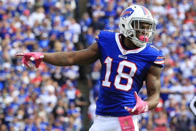 Buffalo Bills wide receiver Percy Harvin runs into position against the New York Giants during the second half of an NFL football game, Sunday, Oct. 4, 2015, in Orchard Park, N.Y. (AP Photo/Bill Wippert)