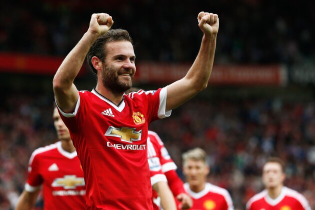 MANCHESTER, ENGLAND - SEPTEMBER 26:  Juan Mata of Manchester United celebrates scoring his team's third goal during the Barclays Premier League match between Manchester United and Sunderland at Old Trafford on September 26, 2015 in Manchester, United Kingdom.  (Photo by Dean Mouhtaropoulos/Getty Images)