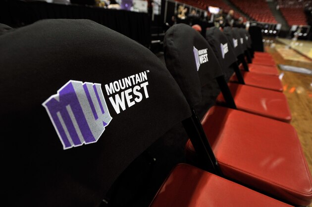 LAS VEGAS, NV - MARCH 14: The Mountain West Conference logo covers courtside seats before the championship game of the Mountain West Conference basketball tournament between the Wyoming Cowboys and the San Diego State Aztecs at the Thomas & Mack Center on March 14, 2015 in Las Vegas, Nevada. (Photo by David Becker/Getty Images) LAS VEGAS, NV - MARCH 14: The Mountain West Conference logo covers courtside seats before the championship game of the Mountain West Conference basketball tournament between the Wyoming Cowboys and the San Diego State Aztecs at the Thomas & Mack Center on March 14, 2015 in Las Vegas, Nevada. (Photo by David Becker/Getty Images)