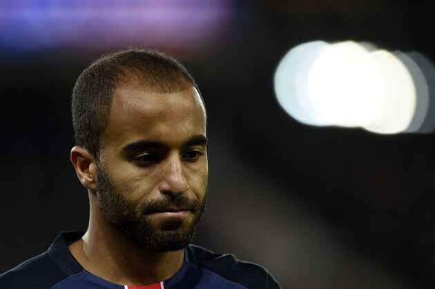 Paris Saint-Germain's Brazilian midfielder Lucas Moura reacts during the French League Cup football match between Paris Saint-Germain (PSG) and Toulouse at the Parc des Princes stadium in Paris on January 27, 2016. / AFP / FRANCK FIFE        (Photo credit should read FRANCK FIFE/AFP/Getty Images)