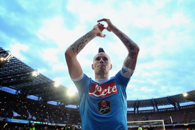 NAPLES, ITALY - FEBRUARY 07:  Marek Hamsik of Napoli celebrates after the Serie A match between SSC Napoli and Carpi FC at Stadio San Paolo on February 7, 2016 in Naples, Italy.  (Photo by Maurizio Lagana/Getty Images)