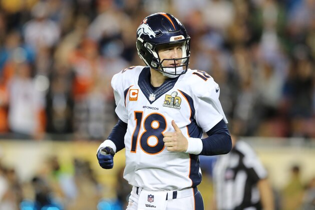 Denver Broncos’ Peyton Manning #18 in action against the Carolina Panthers during the NFL Super Bowl 50 football game Sunday, Feb. 7, 2016, in Santa Clara, Calif.  (AP Photo/Gregory Payan)