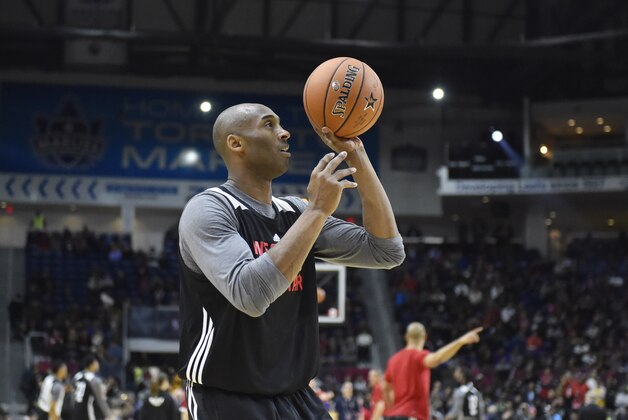 Feb 13, 2016; Toronto, Ontario, Canada; Western Conference forward Kobe Bryant of the Los Angeles Lakers (24) shoots the ball during practice for the NBA All Star game at Ricoh Coliseum. Mandatory Credit: Bob Donnan-USA TODAY Sports