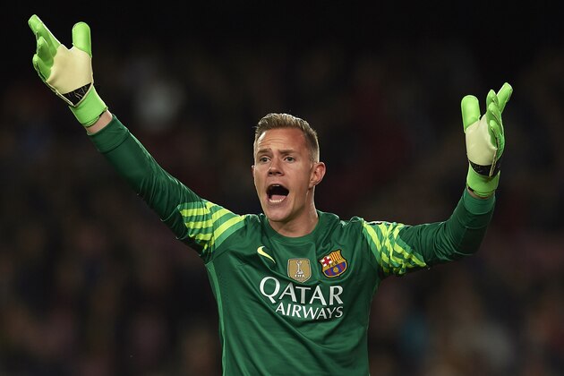 BARCELONA, SPAIN - FEBRUARY 03:  Ter Stegen of Barcelona reacts during the Copa del Rey Semi Final, first leg match between FC Barcelona and Valencia CF at Nou Camp on February 03, 2016 in Barcelona, Spain.  (Photo by Manuel Queimadelos Alonso/Getty Images)