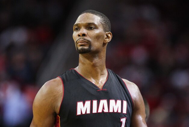 Feb 2, 2016; Houston, TX, USA; Miami Heat forward Chris Bosh (1) during the game against the Houston Rockets at Toyota Center. Mandatory Credit: Troy Taormina-USA TODAY Sports