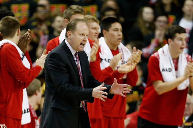 COLLEGE PARK, MD - FEBRUARY 13:  Head coach Greg Gard of the Wisconsin Badgers reacts to a play against the Maryland Terrapins in the first half at Xfinity Center on February 13, 2016 in College Park, Maryland.  (Photo by Rob Carr/Getty Images)