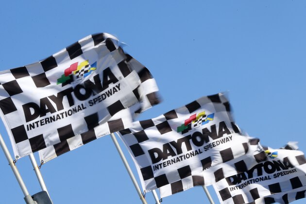 DAYTONA BEACH, FL - FEBRUARY 13:  A view of Daytona International Speedyway flags during practice for the NASCAR Sprint Cup Series Daytona 500 at Daytona International Speedway on February 13, 2016 in Daytona Beach, Florida.  (Photo by Matt Sullivan/Getty Images)