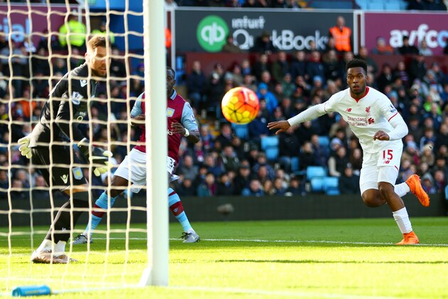 BIRMINGHAM, ENGLAND - FEBRUARY 14:  Daniel Sturridge of Liverpool scores the opening goal during the Barclays Premier League match between Aston Villa and Liverpool at Villa Park on February 14, 2016 in Birmingham, England.  (Photo by Michael Steele/Getty Images)