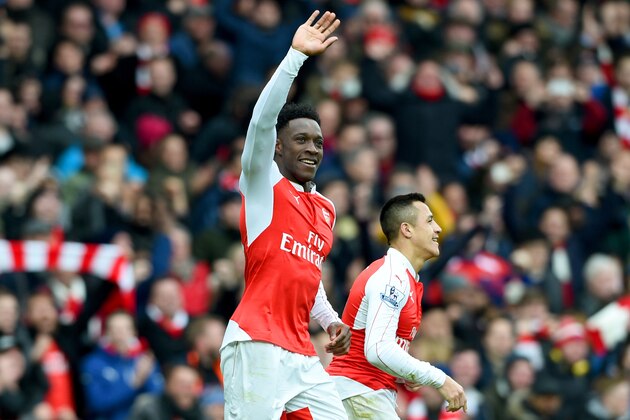 LONDON, ENGLAND - FEBRUARY 14:  Danny Welbeck of Arsenal celebrates after scoring the winning goal during the Barclays Premier League match between Arsenal and Leicester City at Emirates Stadium on February 14, 2016 in London, England.  (Photo by Ross Kinnaird/Getty Images)