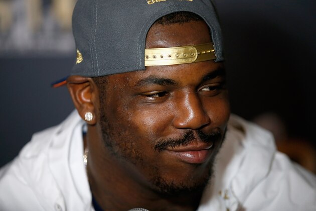 SANTA CLARA, CA - FEBRUARY 02:  Denver Broncos defensive end Malik Jackson speaks to the media at the Broncos media availability at the Santa Clara Marriott on February 2, 2016 in Santa Clara, California.  (Photo by Ezra Shaw/Getty Images)