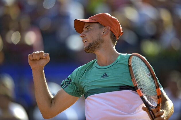 Austria's Dominic Thiem celebrates after defeating Spain's Rafael Nadal in their semi-final tennis match at the ATP Argentina Open in Buenos Aires, Argentina, on February 13, 2016. Thiem won 6-4,4-6, 7-6 (6-4).  AFP PHOTO/EITAN ABRAMOVICH / AFP / EITAN ABRAMOVICH        (Photo credit should read EITAN ABRAMOVICH/AFP/Getty Images)