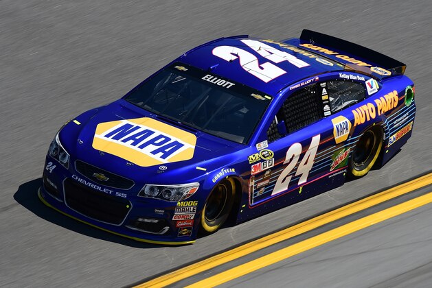 DAYTONA BEACH, FL - FEBRUARY 13:  Chase Elliott, driver of the #24 NAPA Auto Parts Chevrolet, during practice for the NASCAR Sprint Cup Series Daytona 500 at Daytona International Speedway on February 13, 2016 in Daytona Beach, Florida.  (Photo by Jared C. Tilton/Getty Images)