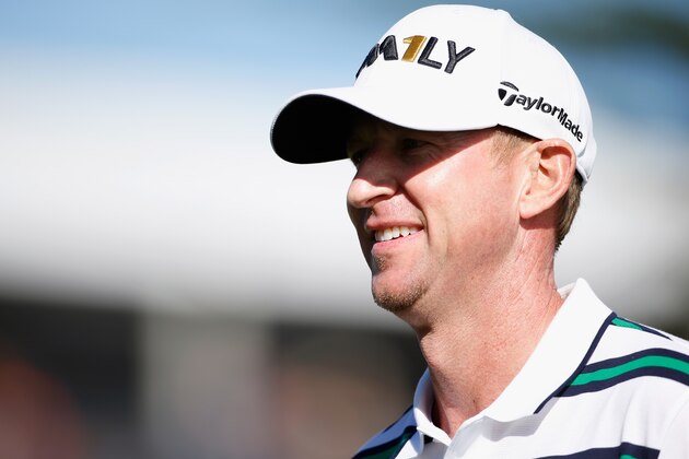 PEBBLE BEACH, CA - FEBRUARY 14:  Vaughn Taylor walks off the 18th green after completing his round during the final round of the AT&T Pebble Beach National Pro-Am at the Pebble Beach Golf Links on February 14, 2016 in Pebble Beach, California.  (Photo by Todd Warshaw/Getty Images)