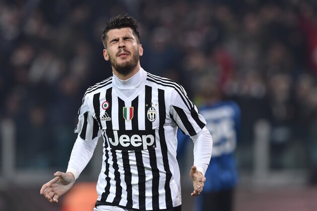 TURIN, ITALY - JANUARY 27:  Alvaro Morata of Juventus FC celebrates after scoring his second goal during the TIM Cup match between Juventus FC and FC Internazionale Milano at Juventus Arena on January 27, 2016 in Turin, Italy.  (Photo by Valerio Pennicino/Getty Images )