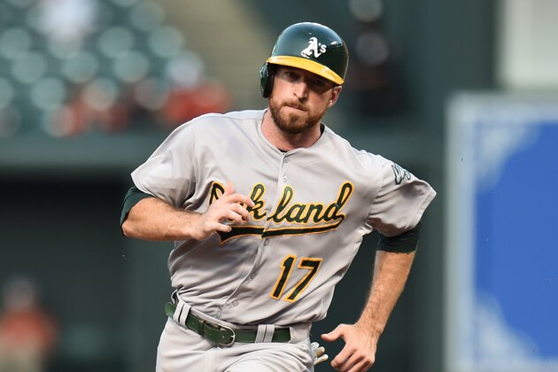 BALTIMORE, MD - AUGUST 17:  Ike Davis #17 of the Oakland Athletics runs to third base during a baseball game against the Baltimore Orioles at Oriole Park at Camden Yards at on August 17, 2015 in Baltimore, Maryland.  The Orioles won 4-2.  (Photo by Mitchell Layton/Getty Images)