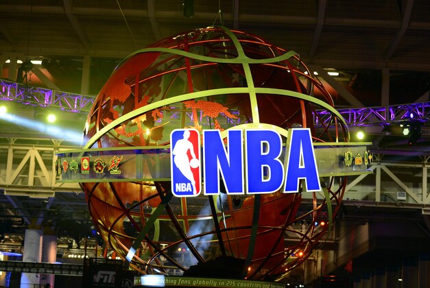 Feb 15, 2014; New Orleans, LA, USA; A view of the NBA logo at the NBA All Star Jam Session at the Ernest N. Morial Convention Center. Mandatory Credit: Bob Donnan-USA TODAY Sports
