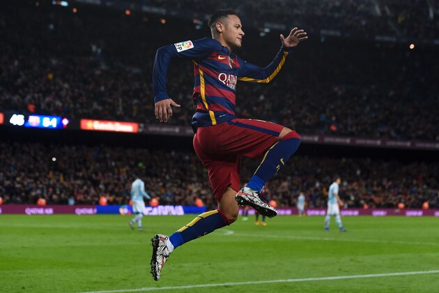 Barcelona's Brazilian forward Neymar celebrates his goal during the Spanish league football match FC Barcelona vs RC Celta de Vigo at the Camp Nou stadium in Barcelona on February 14, 2016.
/ AFP / JOSEP LAGO (Photo credit should read JOSEP LAGO/AFP/Getty Images) Barcelona's Brazilian forward Neymar celebrates his goal during the Spanish league football match FC Barcelona vs RC Celta de Vigo at the Camp Nou stadium in Barcelona on February 14, 2016.
/ AFP / JOSEP LAGO (Photo credit should read JOSEP LAGO/AFP/Getty Images)