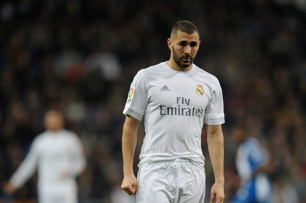 MADRID, SPAIN - JANUARY 31:  Karim Benzema of Real Madrid looks on during the La Liga match between Real Madrid CF and Real CD Espanyol  at Estadio Santiago Bernabeu on January 31, 2016 in Madrid, Spain.
