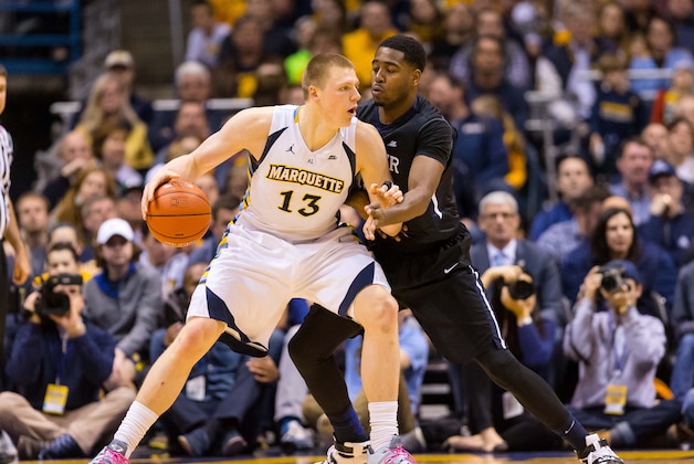 Jan 30, 2016; Milwaukee, WI, USA; Marquette Golden Eagles forward Henry Ellenson (13) during the game against the Butler Bulldogs at BMO Harris Bradley Center.  Marquette won 75-69.  Mandatory Credit: Jeff Hanisch-USA TODAY Sports
