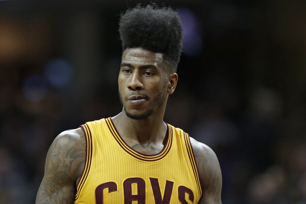 Cleveland Cavaliers' Iman Shumpert is shown during a timeout in the second half of an NBA basketball game against the New Orleans Pelicans, Saturday, Feb. 6, 2016, in Cleveland. (AP Photo/Tony Dejak)
