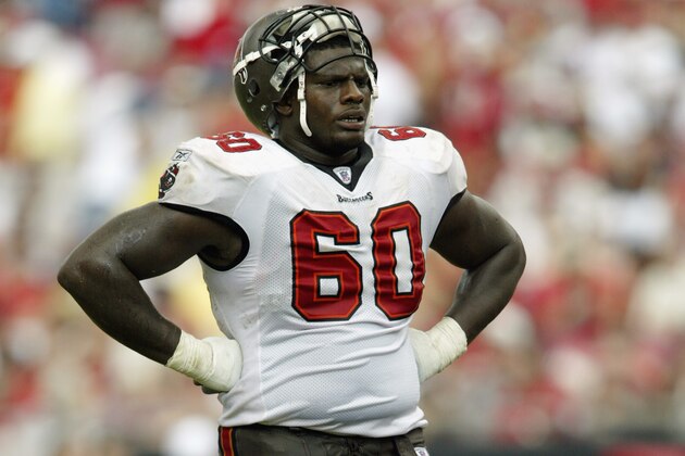 TAMPA, FL - OCTOBER 13:  Guard Cosey Coleman #60 of the Tampa Bay Buccaneers stands on the field during the NFL game against the Cleveland Browns on October 13, 2002 at Raymond James Stadium in Tampa, Florida.  The Buccaneers won 17-3. (Photo by Andy Lyons/Getty Images)