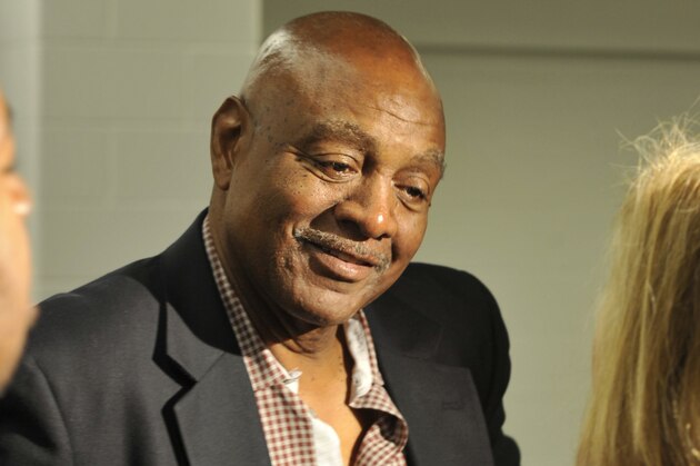 Former NFL player Reggie Rucker after a news conference for Hall of Fame running back Jim Brown Wednesday, May 29, 2013, in Cleveland. (AP Photo/David Richard)