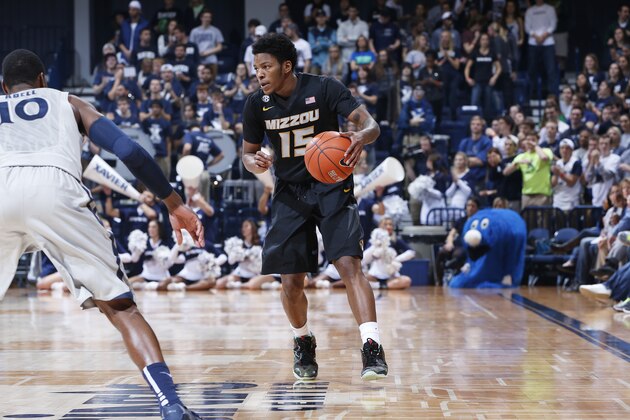 CINCINNATI, OH - NOVEMBER 17: Wes Clark #15 of the Missouri Tigers brings the ball up court against the Xavier Musketeers during a game at Cintas Center on November 17, 2015 in Cincinnati, Ohio. Xavier defeated Missouri 78-66. (Photo by Joe Robbins/Getty Images)