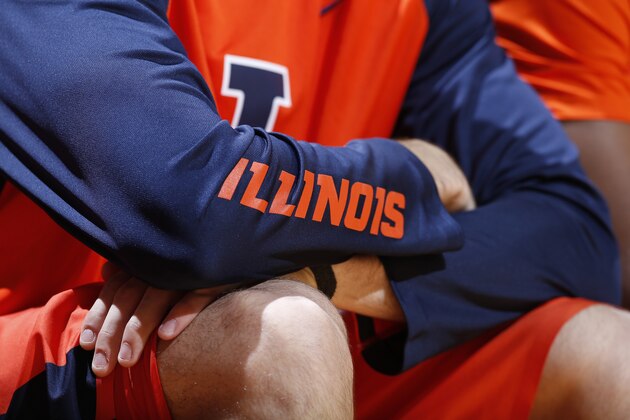 BLOOMINGTON, IN - JANUARY 19: Detail view of the Illinois Fighting Illini logo on the warmup shirt of a player during the game against the Indiana Hoosiers at Assembly Hall on January 19, 2016 in Bloomington, Indiana. Indiana defeated Illinois 103-69. (Photo by Joe Robbins/Getty Images)