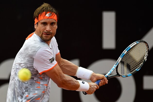 RIO DE JANEIRO, BRAZIL - FEBRUARY 16:  David Ferrer of Spain returns a shot to Nicolas Jarry of Chile during the Rio Open Day 2 at Jockey Club Brasileiro on February 16, 2016 in Rio de Janeiro, Brazil.  (Photo by Buda Mendes/Getty Images)