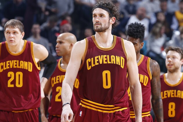 INDIANAPOLIS, IN - FEBRUARY 1: Kevin Love #0 of the Cleveland Cavaliers walks ahead of teammates onto the floor against the Indiana Pacers during the game at Bankers Life Fieldhouse on February 1, 2016 in Indianapolis, Indiana. The Cavaliers defeated the Pacers 111-106 in overtime. NOTE TO USER: User expressly acknowledges and agrees that, by downloading and or using the photograph, User is consenting to the terms and conditions of the Getty Images License Agreement. (Photo by Joe Robbins/Getty Images)