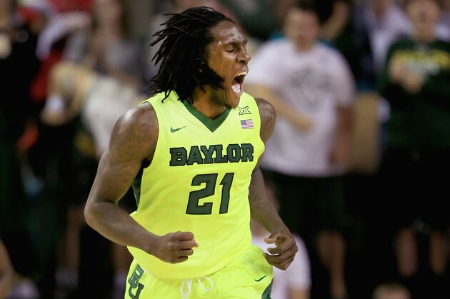 WACO, TX - FEBRUARY 16:  Taurean Prince #21 of the Baylor Bears celebrates after scoring against the Iowa State Cyclones in the first half at Ferrell Center on February 16, 2016 in Waco, Texas.  (Photo by Tom Pennington/Getty Images)
