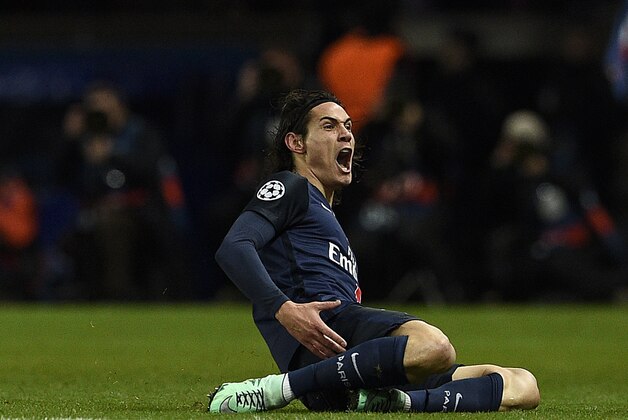 Paris Saint-Germain's Uruguayan forward Edinson Cavani celebrates after scoring a goal during the Champions League round of 16 first leg football match between Paris Saint-Germain (PSG) and Chelsea FC on February 16, 2016, at the Parc des Princes stadium in Paris. PSG won 2-1.   / AFP / FRANCK FIFE        (Photo credit should read FRANCK FIFE/AFP/Getty Images)