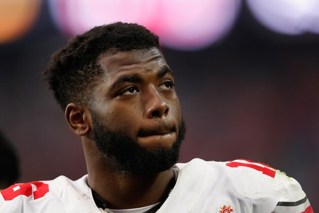 GLENDALE, AZ - JANUARY 01:  Quarterback J.T. Barrett #16 of the Ohio State Buckeyes on the sidelines during the BattleFrog Fiesta Bowl against the Notre Dame Fighting Irish at University of Phoenix Stadium on January 1, 2016 in Glendale, Arizona. The Buckeyes defeated the Fighting Irish 44-28.  (Photo by Christian Petersen/Getty Images)