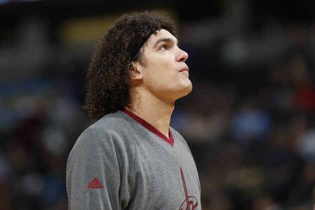Cleveland Cavaliers forward Anderson Varejao (17) in the first half of an NBA basketball game Tuesday, Dec. 29, 2015, in Denver. (AP Photo/David Zalubowski)
