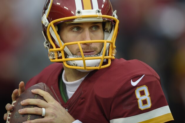 Washington Redskins quarterback Kirk Cousins (8) warms up before an NFL wild card playoff football game against the Green Bay Packers in Landover, Md., Sunday, Jan. 10, 2016. (AP Photo/Nick Wass)