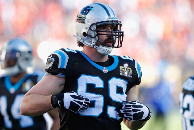 SANTA CLARA, CA - FEBRUARY 07:  Jared Allen #69 of the Carolina Panthers warms up prior to Super Bowl 50 against the Denver Broncos at Levi's Stadium on February 7, 2016 in Santa Clara, California.  (Photo by Kevin C. Cox/Getty Images)