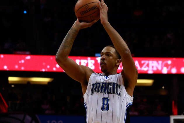 Jan 6, 2016; Orlando, FL, USA; Orlando Magic forward Channing Frye (8) shoots against the Indiana Pacers during the first quarter at Amway Center. Mandatory Credit: Kim Klement-USA TODAY Sports