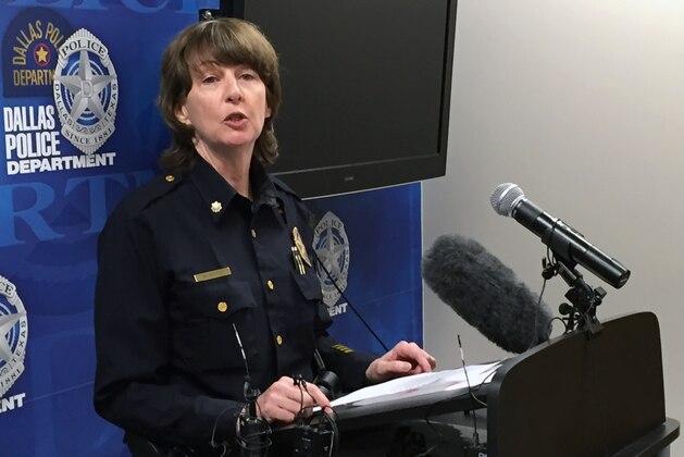 Dallas Police Maj. Midge Boyle updates the media on the domestic violence investigation of Cleveland Browns quarterback Johnny Manziel on Saturday, Feb. 20, 2016, in Dallas. The Dallas Morning News reported that police have reviewed medical records provided by Manziel's ex-girlfriend, Colleen Crowley, who told police Manziel hit her and dragged her into a car during a late January incident. (AP Photo/Nomaan Merchant)