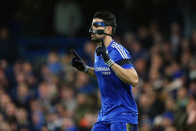LONDON, ENGLAND - FEBRUARY 13 :  Diego Costa of Chelsea celebrates after scoring to make it 1-0 during the Barclays Premier League match between Chelsea and Newcastle United at Stamford Bridge on February 13, 2016 in London, England.  (Photo by Catherine Ivill - AMA/Getty Images)