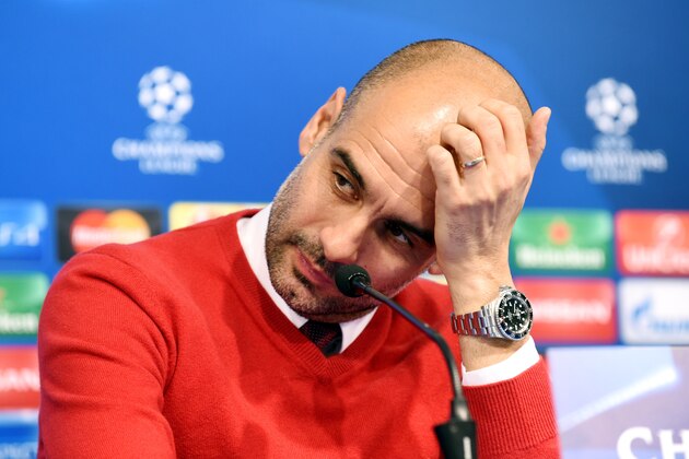 Bayern Munich's Spanish head coach Pep Guardiola looks on during a press conference on December 8, 2015 at the Maksimir Stadium in Zagreb, on the eve of the UEFA Champions League group stage F football match between bayern Munich and Dinamo Zagreb.
 / AFP / STR        (Photo credit should read STR/AFP/Getty Images)