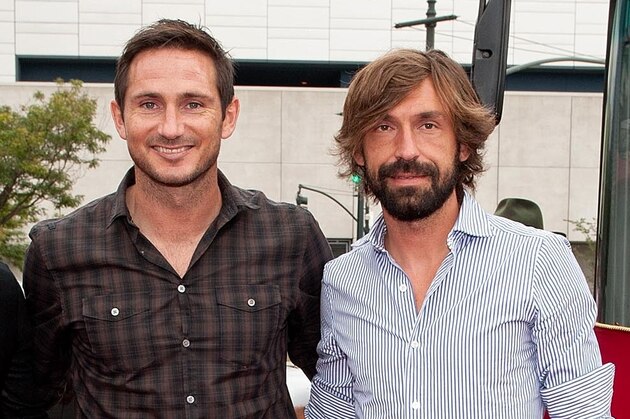 NEW YORK, NY - SEPTEMBER 22:  (L-R) Professional footballers David Villa, Frank Lampard, and Andrea Pirlo attend the New York City Football Club Ride of Fame Induction Ceremony at Pier 78 on September 22, 2015 in New York City.  (Photo by D Dipasupil/Getty Images for Ride of Fame)