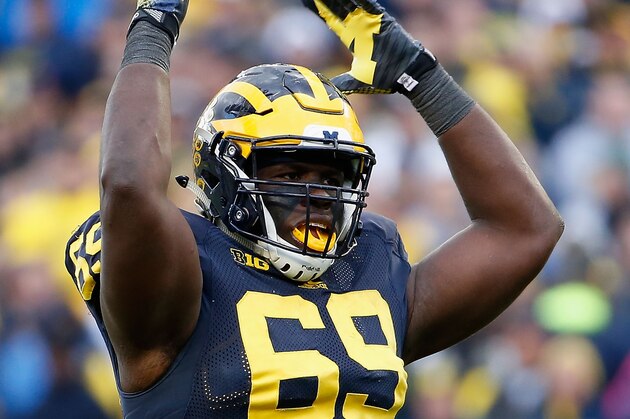 ANN ARBOR, MI - OCTOBER 17:  Defensive tackle Willie Henry #69 of the Michigan Wolverines reacts during the college football game against the Michigan State Spartans at Michigan Stadium on October 17, 2015 in Ann Arbor, Michigan.  (Photo by Christian Petersen/Getty Images)