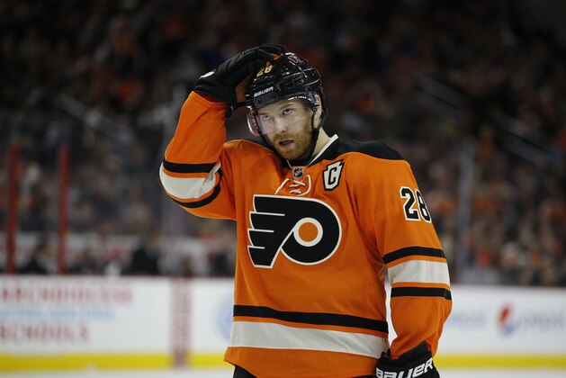 Philadelphia Flyers' Claude Giroux in action during an NHL hockey game against the New Jersey Devils, Saturday, Feb. 13, 2016, in Philadelphia. (AP Photo/Matt Slocum)