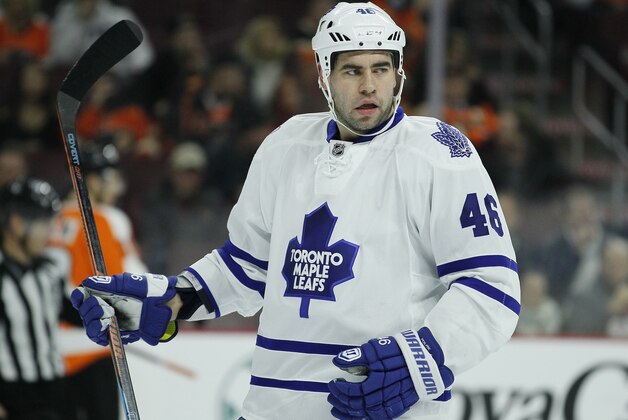 The Toronto Maple Leafs' Roman Polak during an NHL hockey game against the Philadelphia Flyers, Tuesday, Jan. 16, 2016, in Philadelphia. (AP Photo/Tom Mihalek)