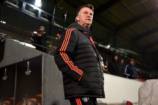 HERNING, DENMARK - FEBRUARY 17:  Louis van Gaal, Manager of Manchester United makes his way onto the pitch during a training session ahead of the UEFA Europa League Round of 32 match between FC Midtjylland and Manchester United at Herning MCH Multi Arena on February 17, 2016 in Herning, Denmark.  (Photo by Michael Regan/Getty Images)