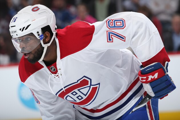 DENVER, CO - FEBRUARY 17:  P.K. Subban #76 of the Montreal Canadiens awaits a face off against the Colorado Avalanche at Pepsi Center on February 17, 2016 in Denver, Colorado. The Avalanche defeated the Canadiens 3-2.  (Photo by Doug Pensinger/Getty Images)