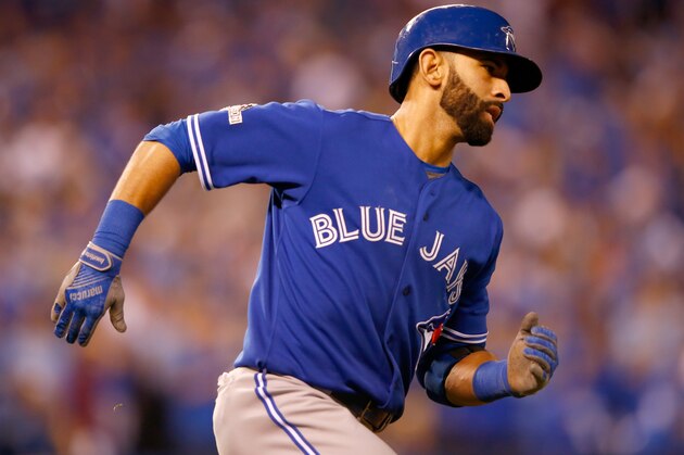 KANSAS CITY, MO - OCTOBER 23:  Jose Bautista #19 of the Toronto Blue Jays rounds the bases after he hits a two-run home run in the eighth inning against the Kansas City Royals in game six of the 2015 MLB American League Championship Series at Kauffman Stadium on October 23, 2015 in Kansas City, Missouri.  (Photo by Jamie Squire/Getty Images)